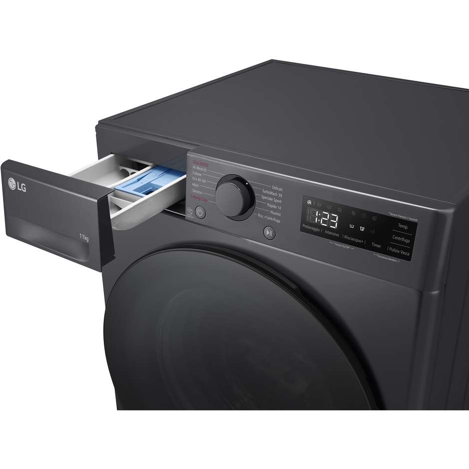 LG F4R5011TSM Lavatrice Carica frontale 60 cm 11 kg 1400 Giri/min Motore Inverter Vapore Classe A Nero