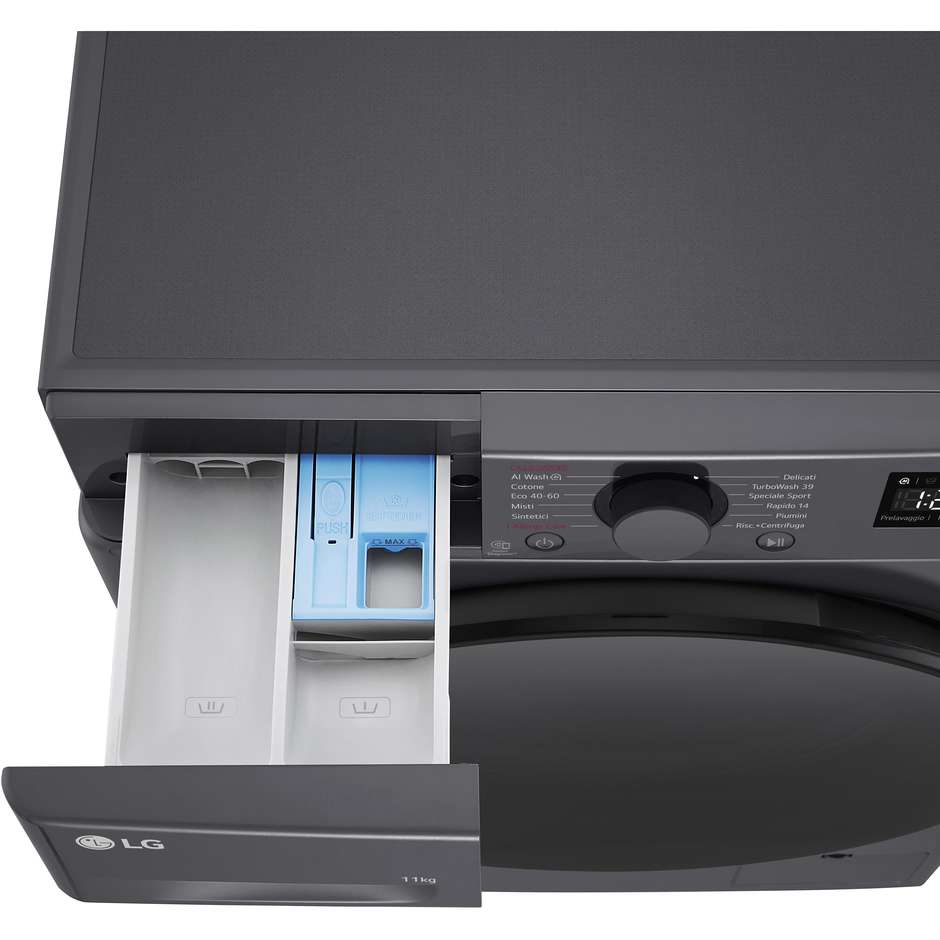 LG F4R5011TSM Lavatrice Carica frontale 60 cm 11 kg 1400 Giri/min Motore Inverter Vapore Classe A Nero