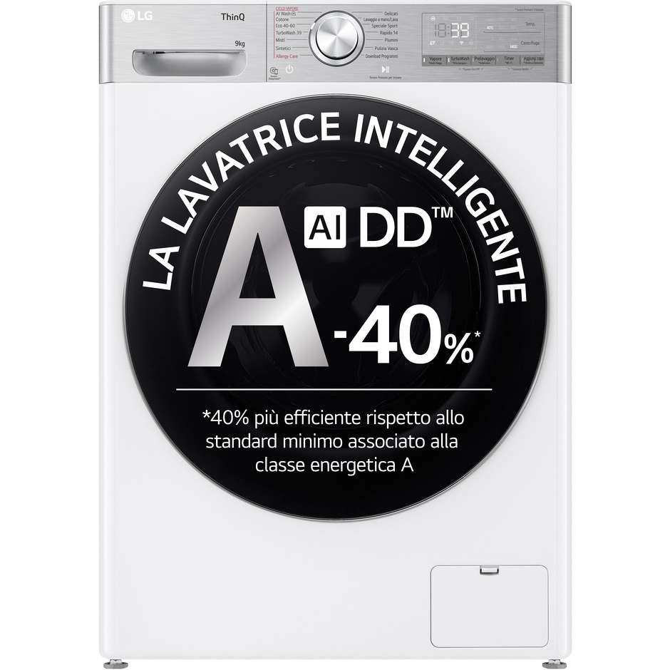 LG F4R9009TPWC Lavatrice Carica frontale 60 cm 9 kg 1400 Giri/min Motore Inverter Vapore Classe A