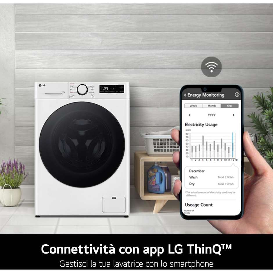 LG F4R9009TPWC Lavatrice Carica frontale 60 cm 9 kg 1400 Giri/min Motore Inverter Vapore Classe A