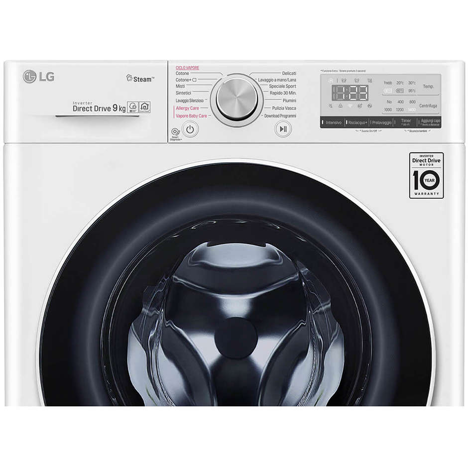 LG F4WV409S0E Lavatrice carica frontale 9 Kg 1360 giri classe A+++-30% funzione vapore Wifi colore bianco