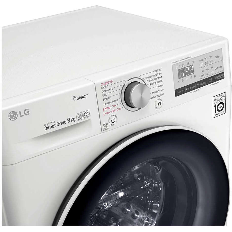 LG F4WV409S0E Lavatrice carica frontale 9 Kg 1360 giri classe A+++-30% funzione vapore Wifi colore bianco