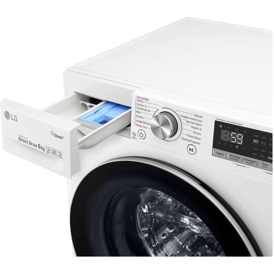 LG F4WV708P1 lavatrice carica frontale classe 8 Kg 1360 giri classe A+++-40% Wifi colore bianco