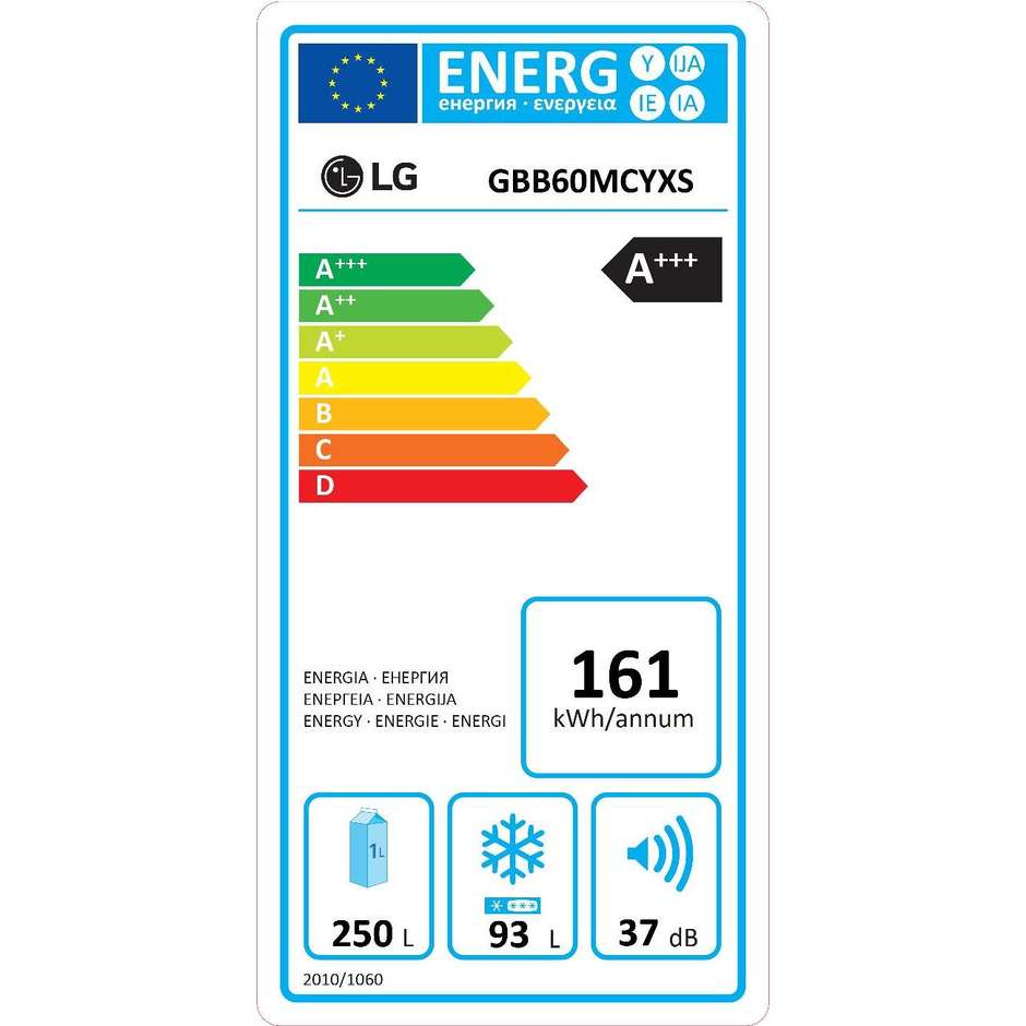 LG GBB60MCYXS frigorifero combinato 343 litri classe A+++ Total No Frost colore nero