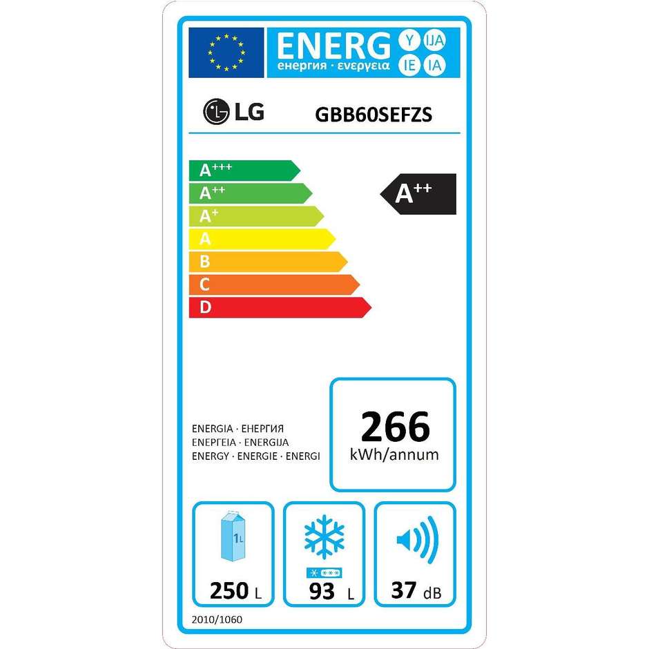 LG GBB60SEFZS frigorifero combinato 343 litri classe A++ Total No Frost sabbia