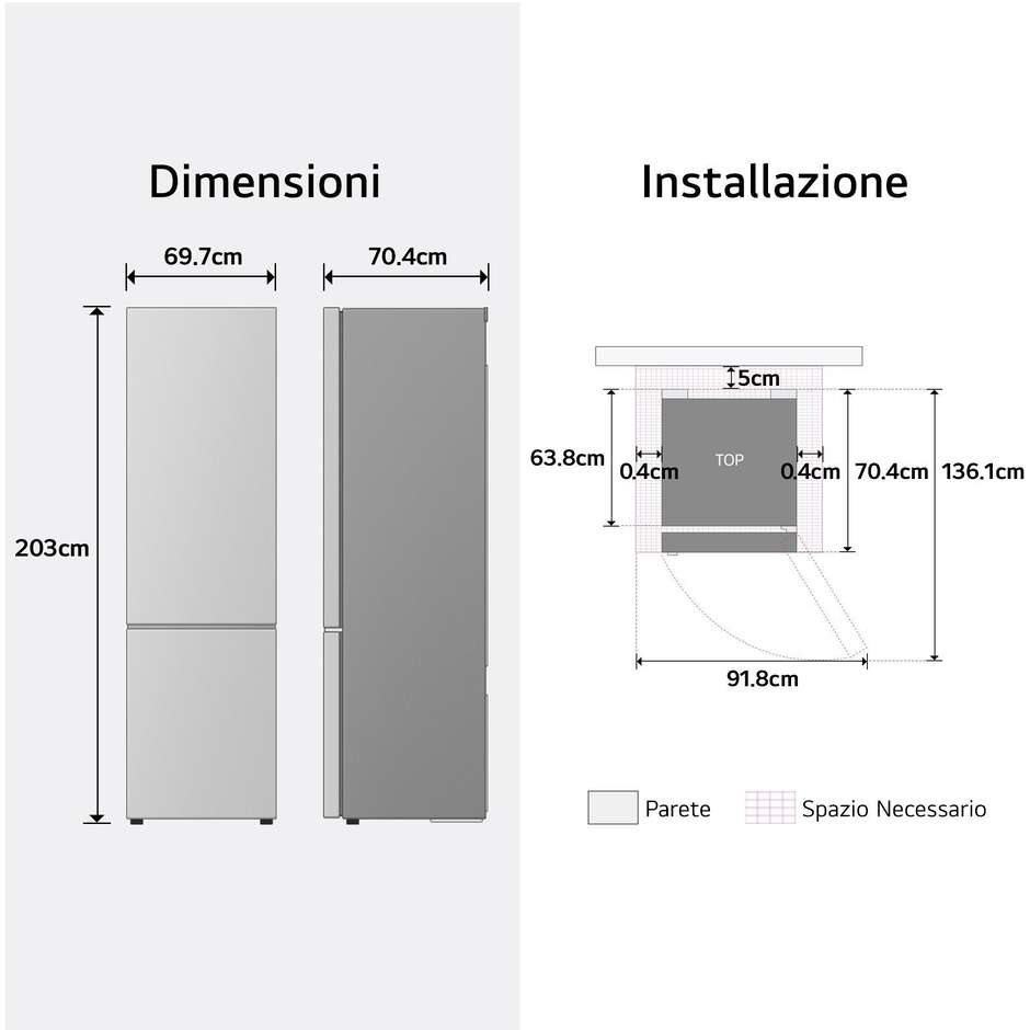 LG GBBW322DPY Frigorifero combinato 465 L Classe D Prime Silver