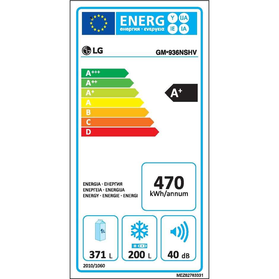 LG GML936NSHV frigorifero side by side 4 porte 571 litri classe A+ Total No Frost colore inox
