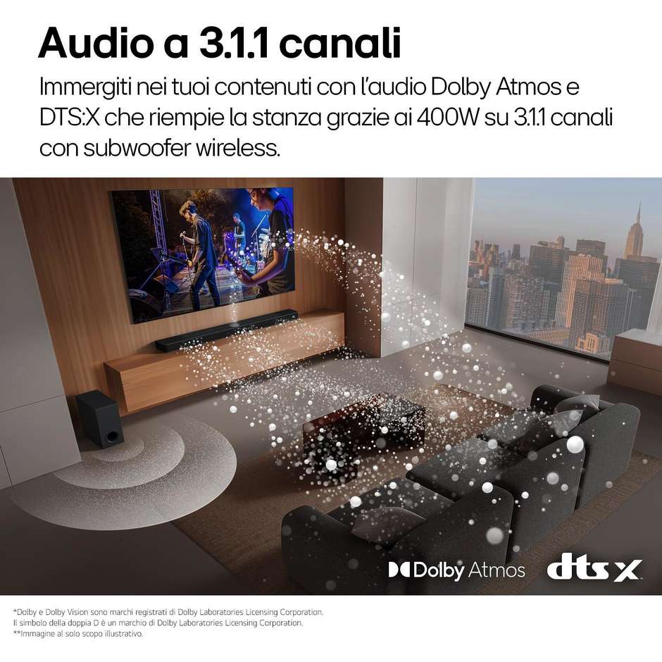 LG S70TY Soundbar 3.1.1 Canali 400W Dolby Atmos DTS:X Subwoofer Wireless Nero