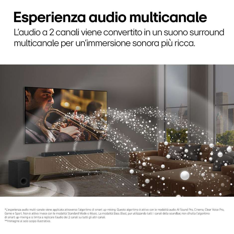 LG S70TY Soundbar 3.1.1 Canali 400W Dolby Atmos DTS:X Subwoofer Wireless Nero