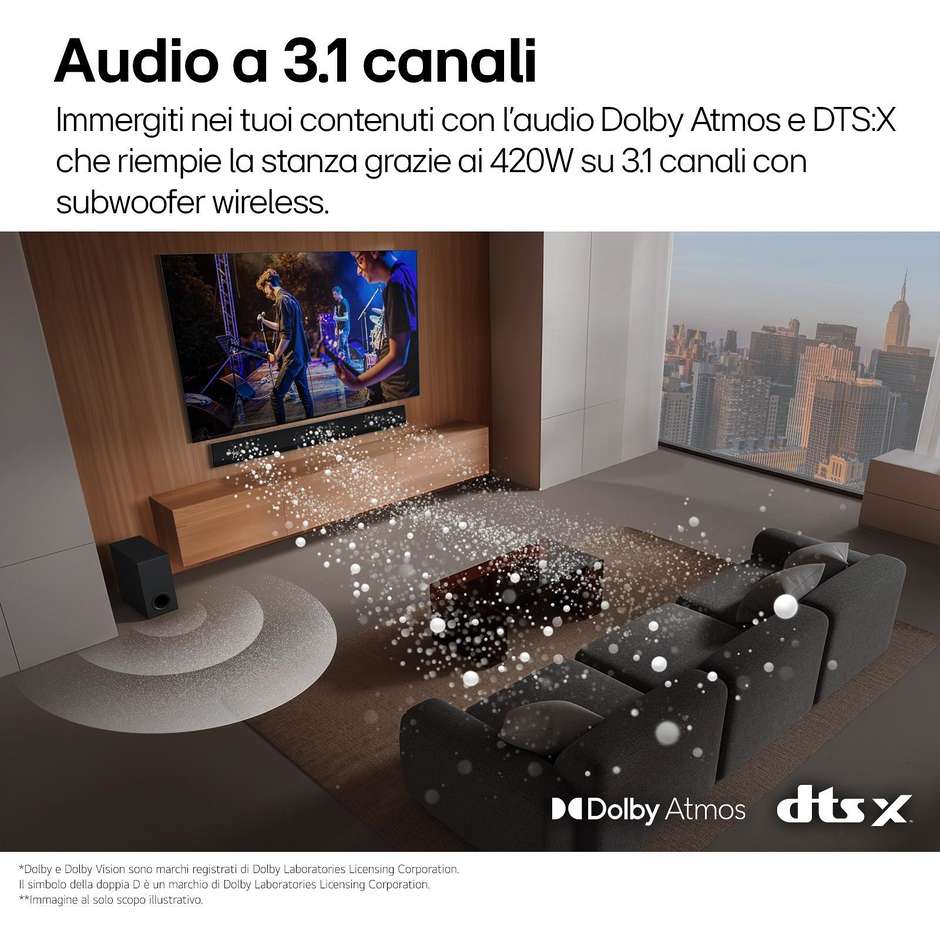 LG SG10TY Soundbar 3.1 Canali 420W Dolby Atmos DTS:X Wi-Fi Subwoofer Wireless Nero