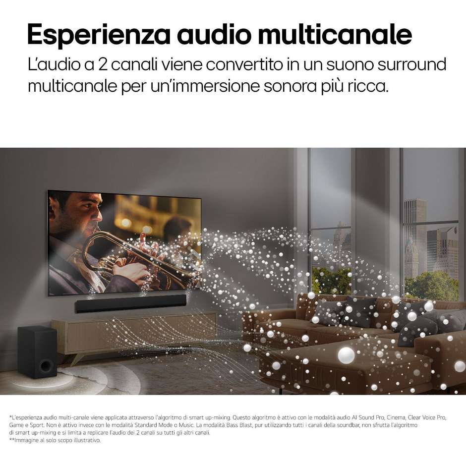 LG SG10TY Soundbar 3.1 Canali 420W Dolby Atmos DTS:X Wi-Fi Subwoofer Wireless Nero