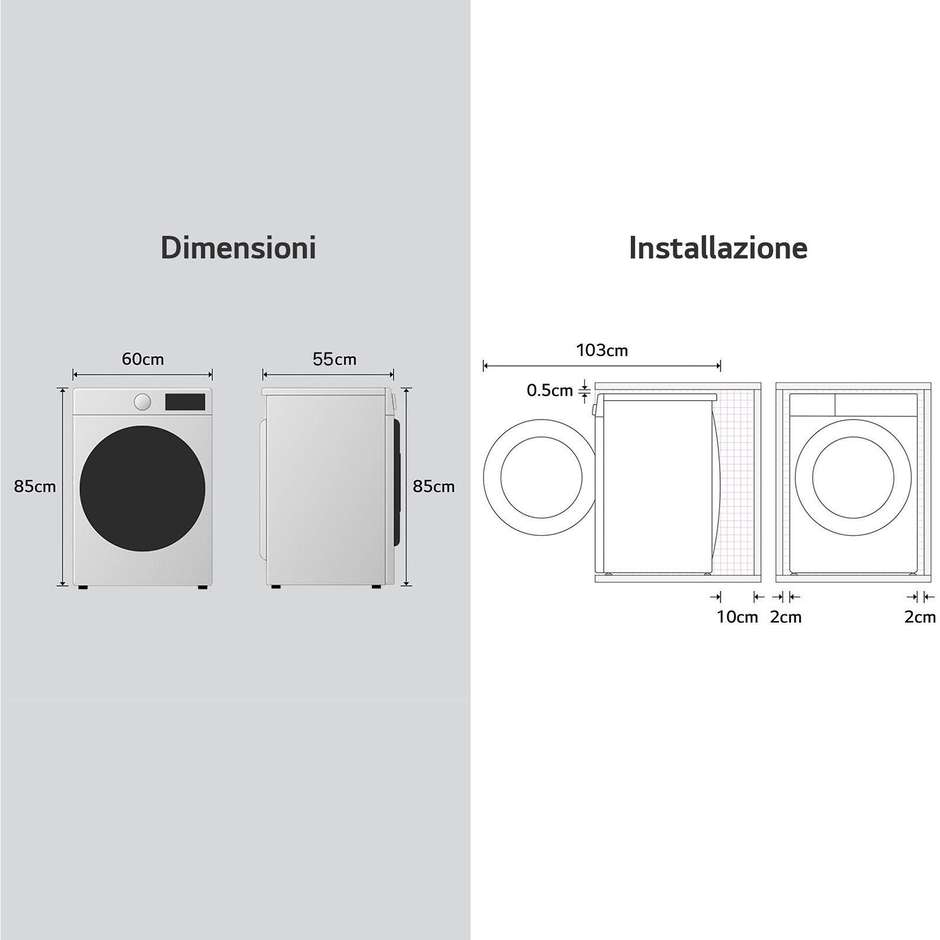 LG W4NX1095NWB Lavasciuga Capacita 9+5 Kg 400 Giri/min Classe E/A Colore Bianco