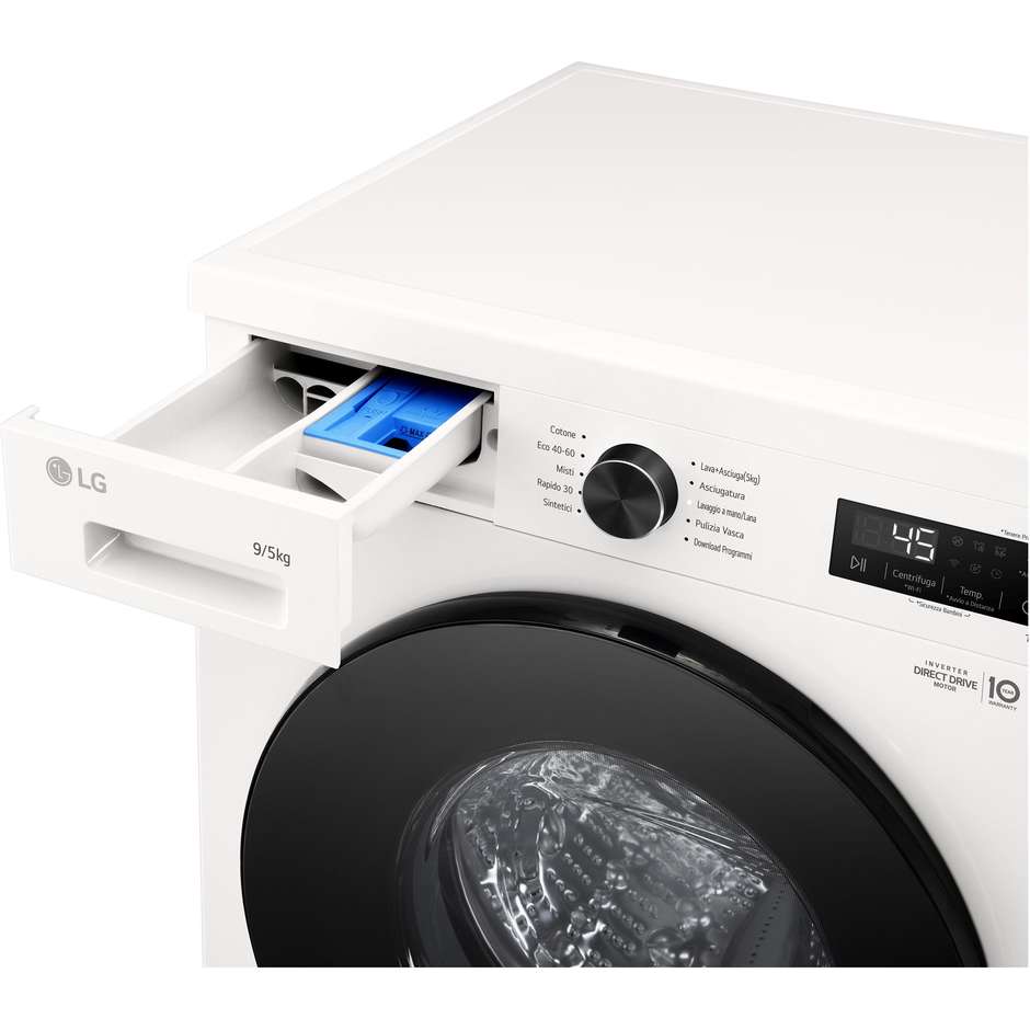 LG W4NX1095NWB Lavasciuga Carica Frontale 9/5 kg 1400 Giri/min Motore Inverter Smart Wi-Fi Classe A