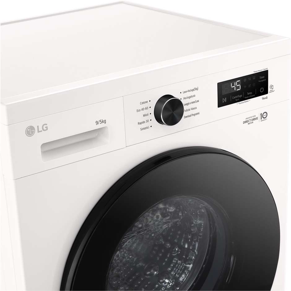 LG W4NX1095NWB Lavasciuga Carica Frontale 9/5 kg 1400 Giri/min Motore Inverter Smart Wi-Fi Classe A