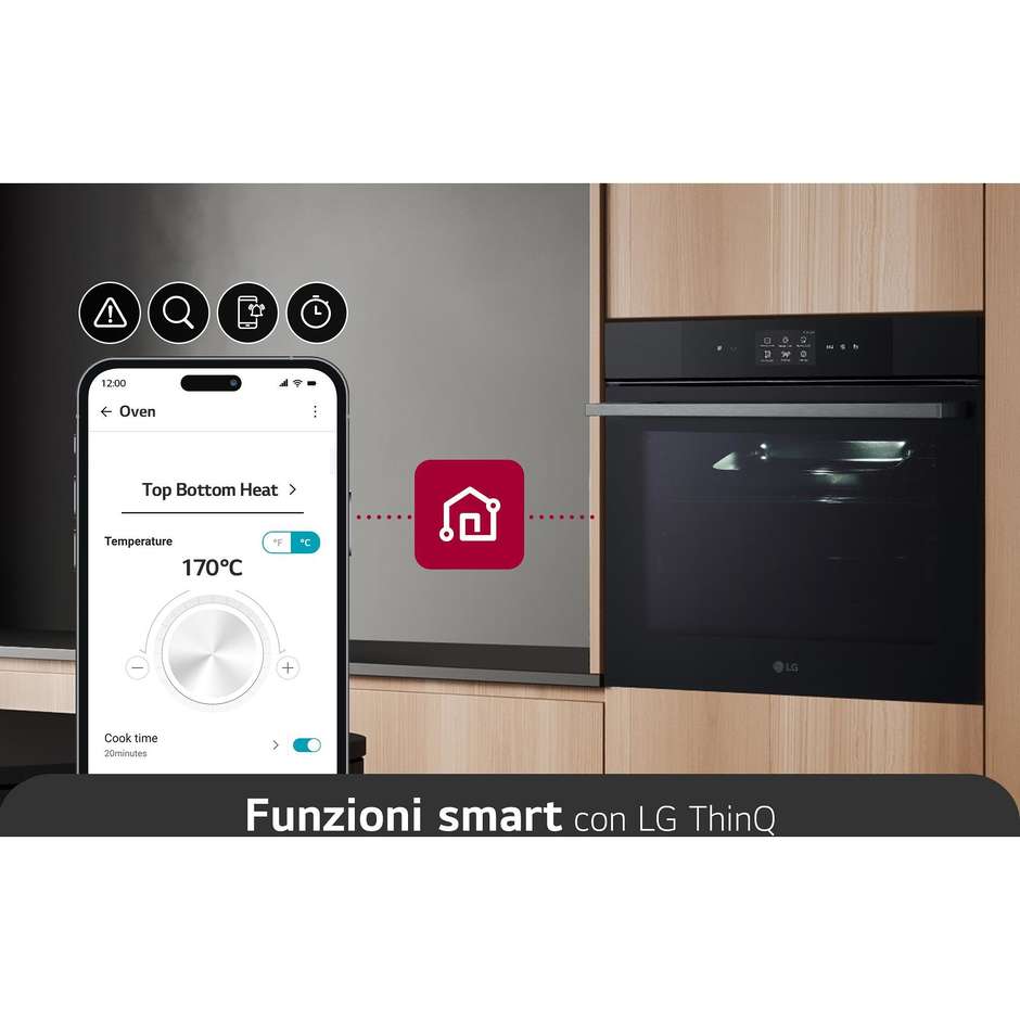 LG WSED7665B Forno Elettrico da Incasso InstaView 76 Litri Pirolitico Vapore Wi-Fi ThinQ Classe A++ Nero