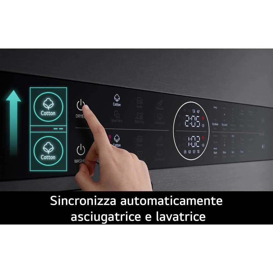 LG WT1210BBF Lavatrice + Asciugatrice Carica frontale 12/10kg 1400 Giri/min Classe A/C Colore Nero