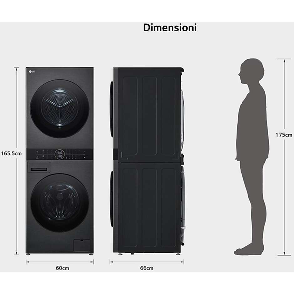LG WT1210BBF Lavatrice + Asciugatrice Carica frontale 12/10kg 1400 Giri/min Classe A/C Colore Nero