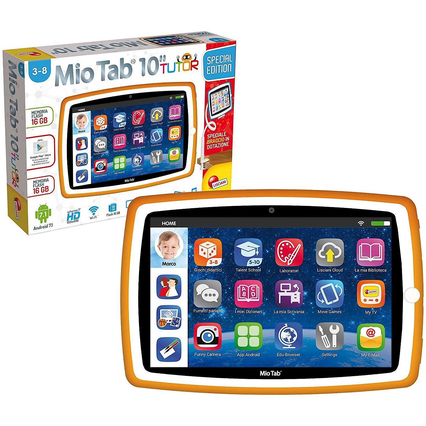 lisciani Tablet per Bambini 10 pollici Memoria 16 GB Fotocamera 2 Mpx Wifi  HDMI colore Blu - 71999 Mio Tab 10' Evolution Stem Coding 2019 Special  Edition