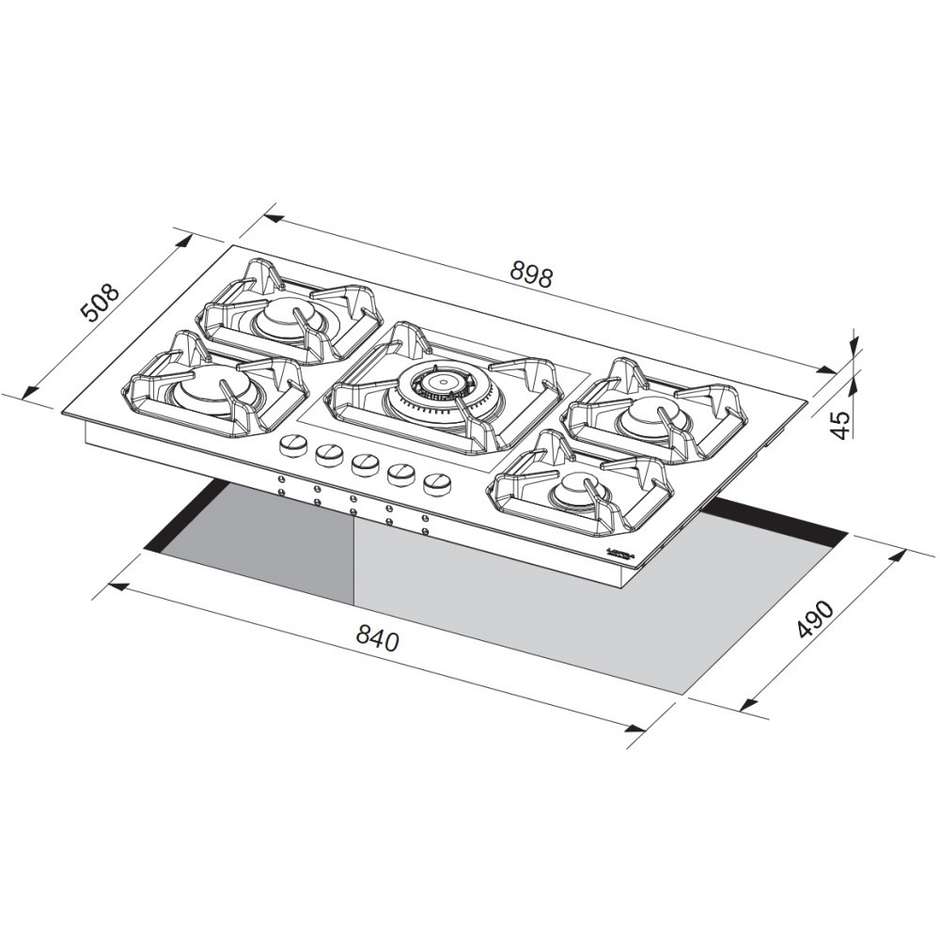 Lofra HLS9D0 piano cottura a gas 90 cm 5 fuochi colore inox