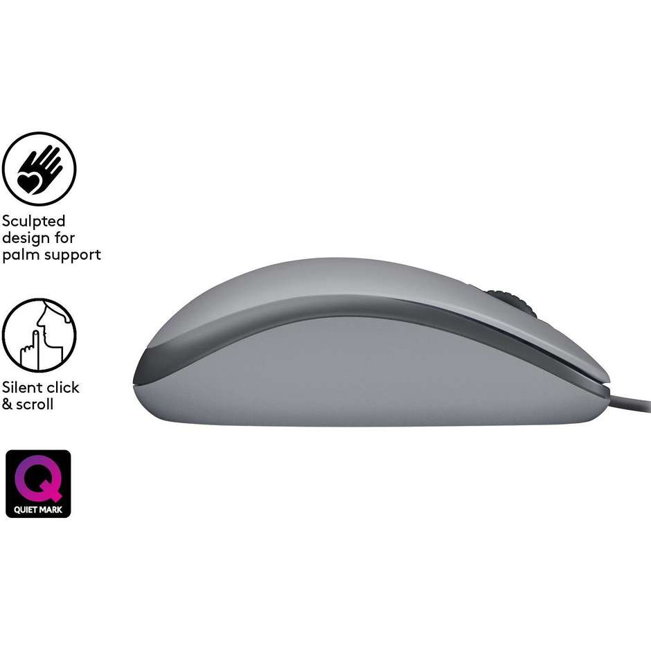 Logitech 910-005490 M110 Silent Mouse silenzioso con cavo colore grigio