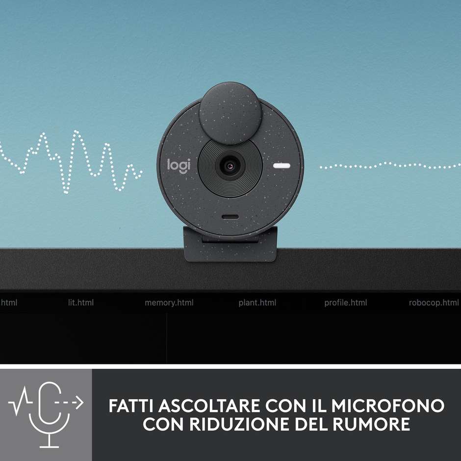 Logitech Brio 300 (960-001436) Webcam Full HD 1080p USB-C con Otturatore Privacy Grafite