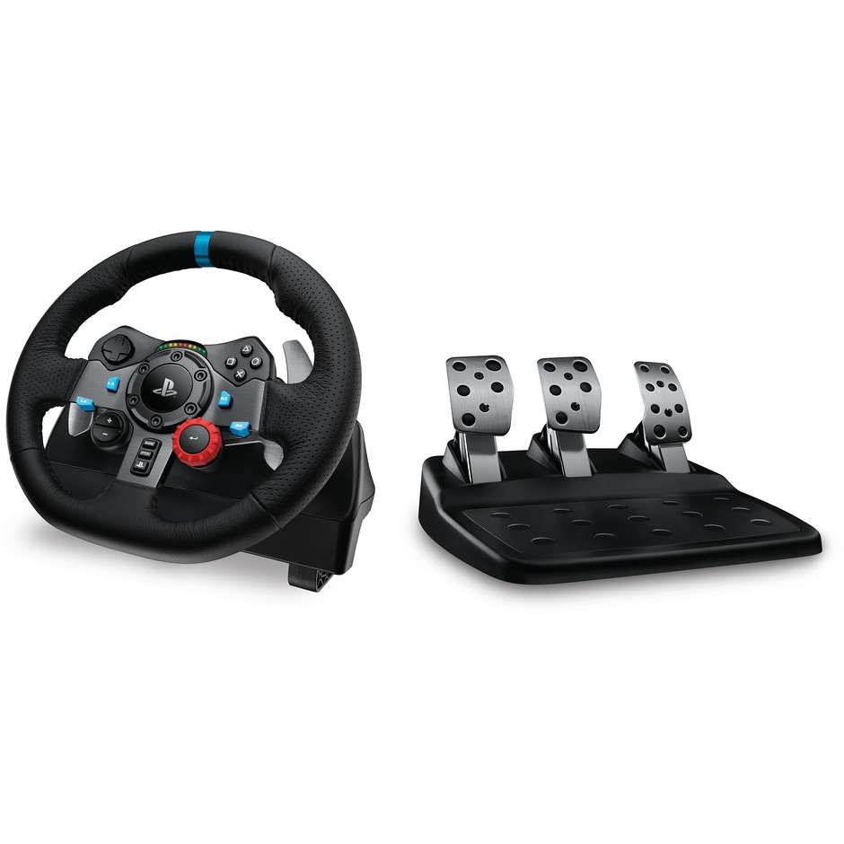 Logitech G G29 Driving Force (941-000112) Volante da Corsa con Ritorno di Forza a Due Motori Leve al Volante e Pedaliera a 3 Pedali per PS5, PS4 e PC Nero