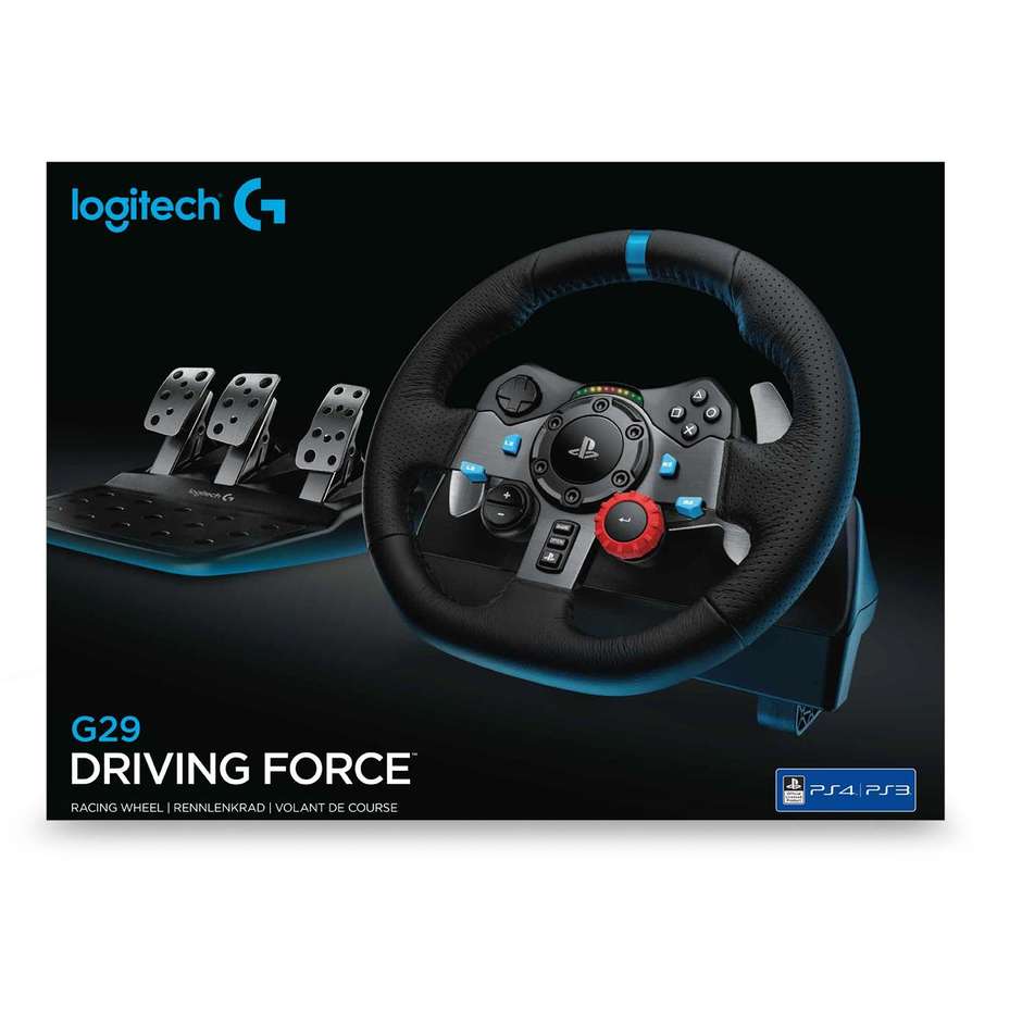 Logitech G G29 Driving Force (941-000112) Volante da Corsa con Ritorno di Forza a Due Motori Leve al Volante e Pedaliera a 3 Pedali per PS5, PS4 e PC Nero