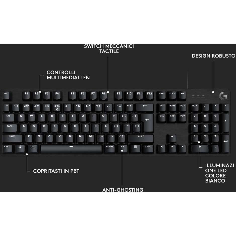 Logitech G413 SE (920-010805) Tastiera Meccanica Gaming USB Switch Tattili Keycap PBT Layout Italiano Nero