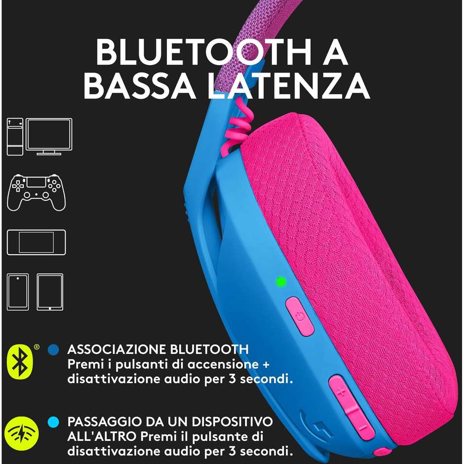 Logitech G435 Lightspeed Cuffie Gaming Wireless Bluetooth colore Blue E Raspberry