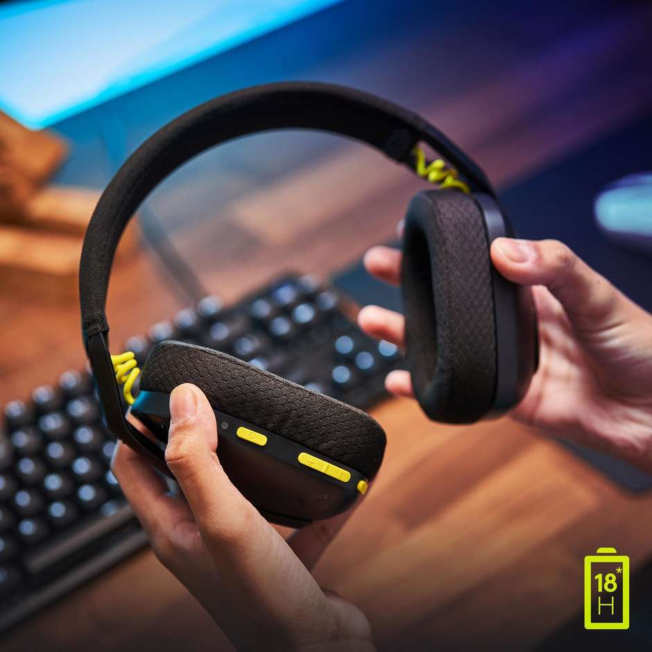 Logitech G435 Lightspeed Cuffie Gaming Wireless Bluetooth colore nero e giallo fluo