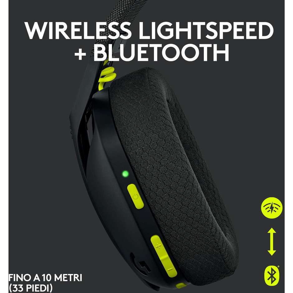 Logitech G435 Lightspeed Cuffie Gaming Wireless Bluetooth colore nero e giallo fluo