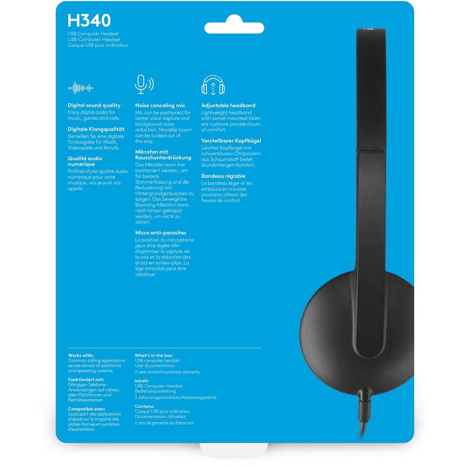 Logitech H340 Cuffie Cablate USB con Microfono a Cancellazione del Rumore e Archetto Regolabile Nero (981-000475)