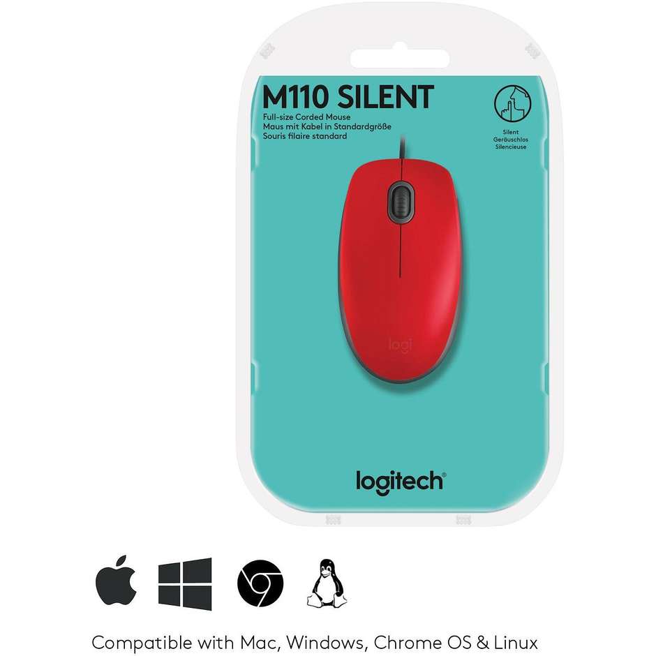 Logitech M110 SILENT Mouse cablato USB colore rosso