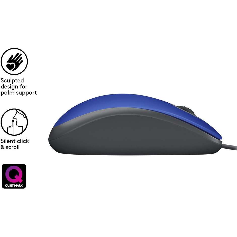 Logitech M110 SILENT Mouse ergonomico cablato USB colore blu