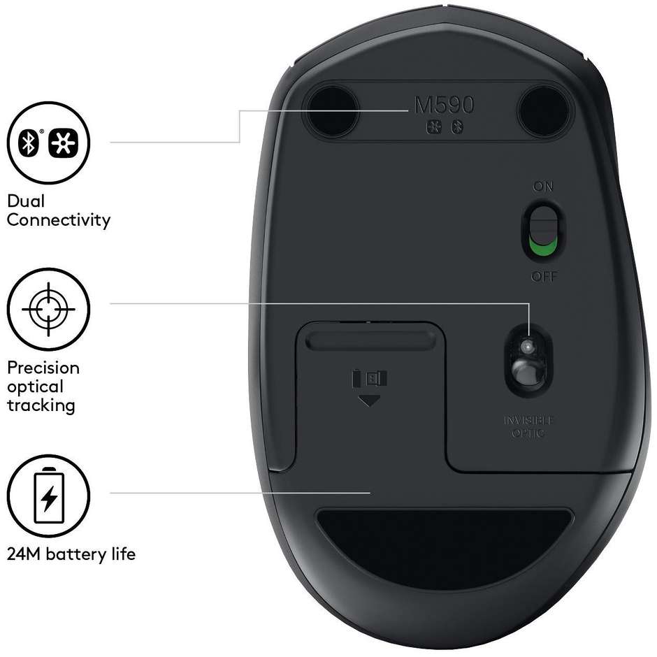 Logitech M590 Multi-Devide Silent Mouse Wireless colore nero