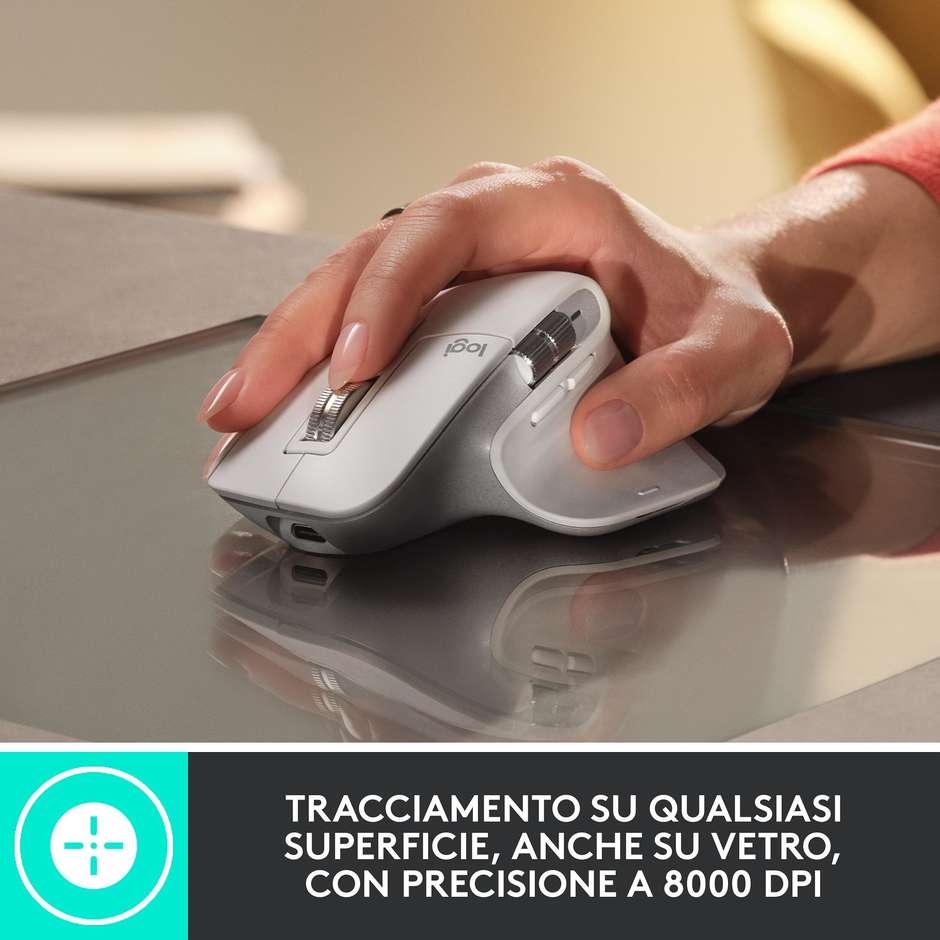 Logitech MX Master 3S Mouse Wireless Avanzato con Sensore Quiet Clicks 8000 DPI Darkfield Rotella MagSpeed Bluetooth e Logi Bolt - Grafite (910-006559)