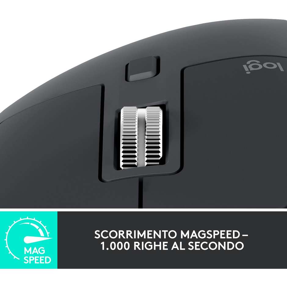 Logitech MX Master 3S Mouse Wireless Avanzato con Sensore Quiet Clicks 8000 DPI Darkfield Rotella MagSpeed Bluetooth e Logi Bolt - Grafite (910-006559)