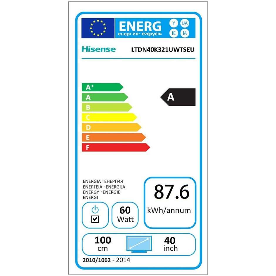 LTDN40K321UWTSEU Hisense Tv LED 40" Ultra HD 4K Wi-fi Smart Tv classe A grigio
