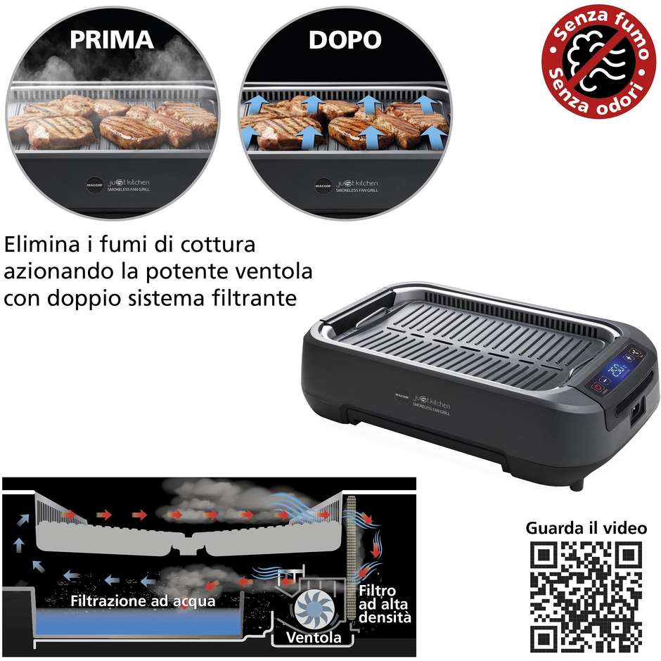 Macom 849 Smokeless BBQ Grill Ventola aspitazione integrata Potenza 1500 W Colore Nero