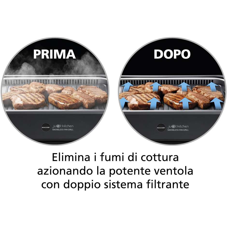 Macom 849 Smokeless BBQ Grill Ventola aspitazione integrata Potenza 1500 W Colore Nero