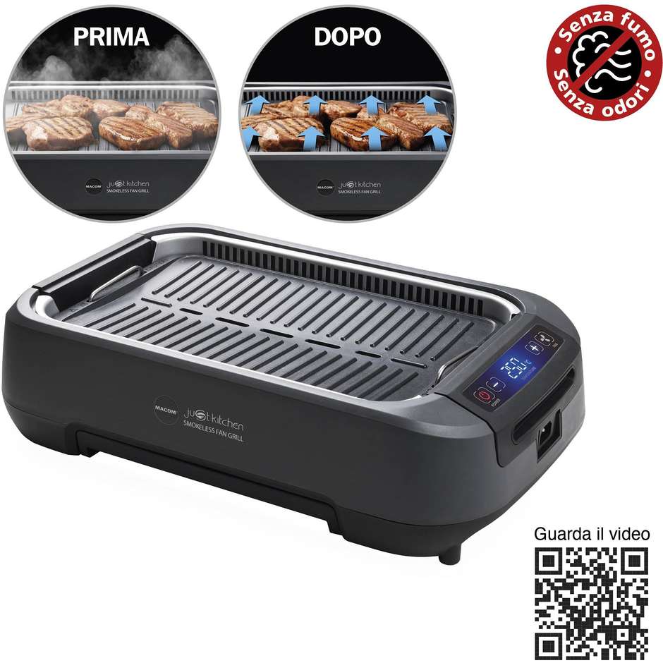 Macom 849 Smokeless BBQ Grill Ventola aspitazione integrata Potenza 1500 W Colore Nero