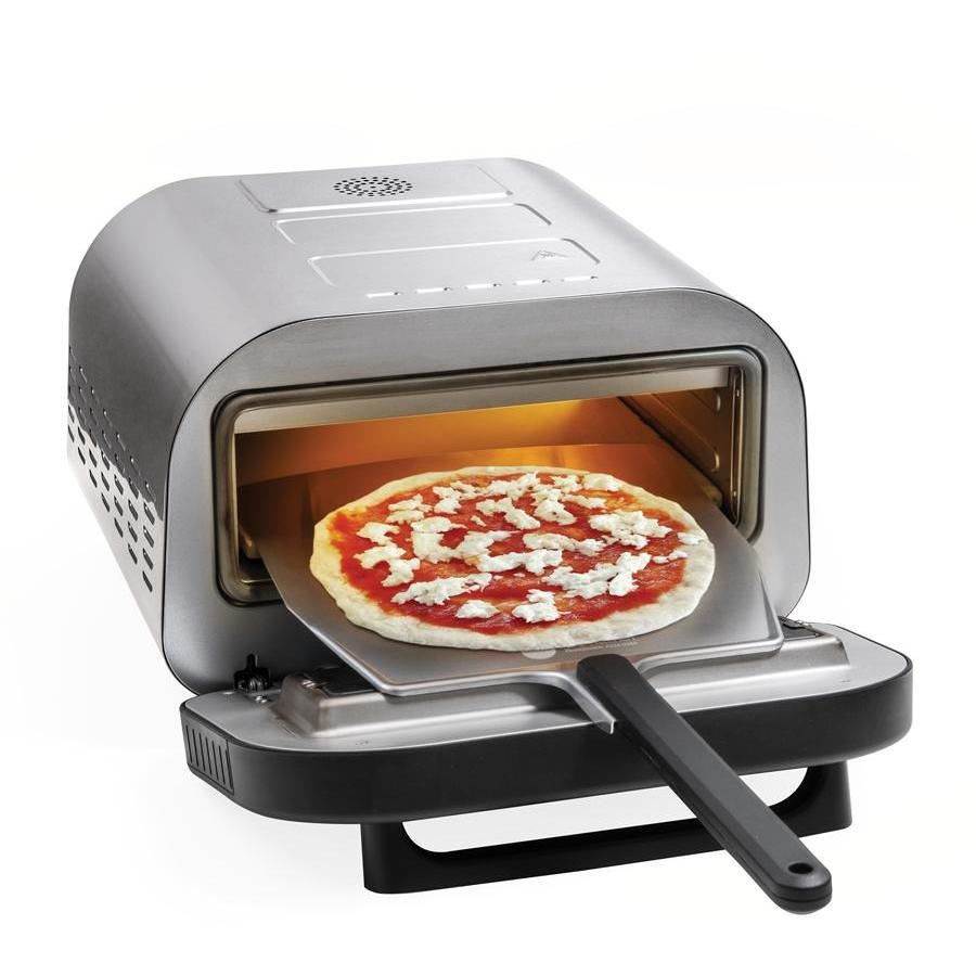 Macom 884 Forno Elettrico per Pizza da Tavolo 1700 W, Pietra Refrattaria e Pala Inclusa, 400 °C, Nero e Acciaio Inox