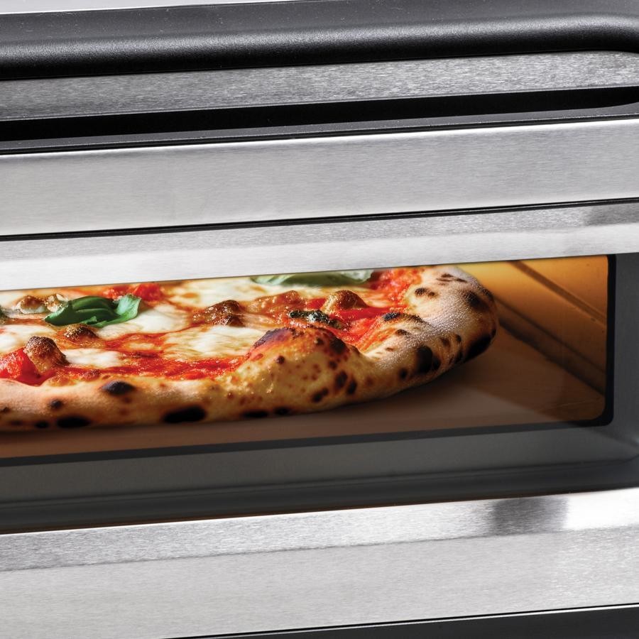 Macom 884 Forno Elettrico per Pizza da Tavolo 1700 W, Pietra Refrattaria e Pala Inclusa, 400 °C, Nero e Acciaio Inox