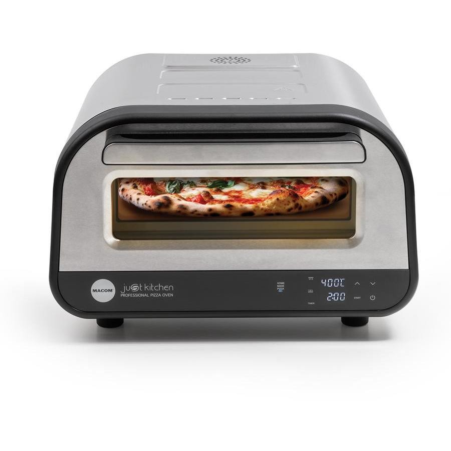 Macom 884 Pizza Maker Macchina e Forno per Pizza 1700 W Piastre Antiaderenti 30 cm Nero/Acciaio