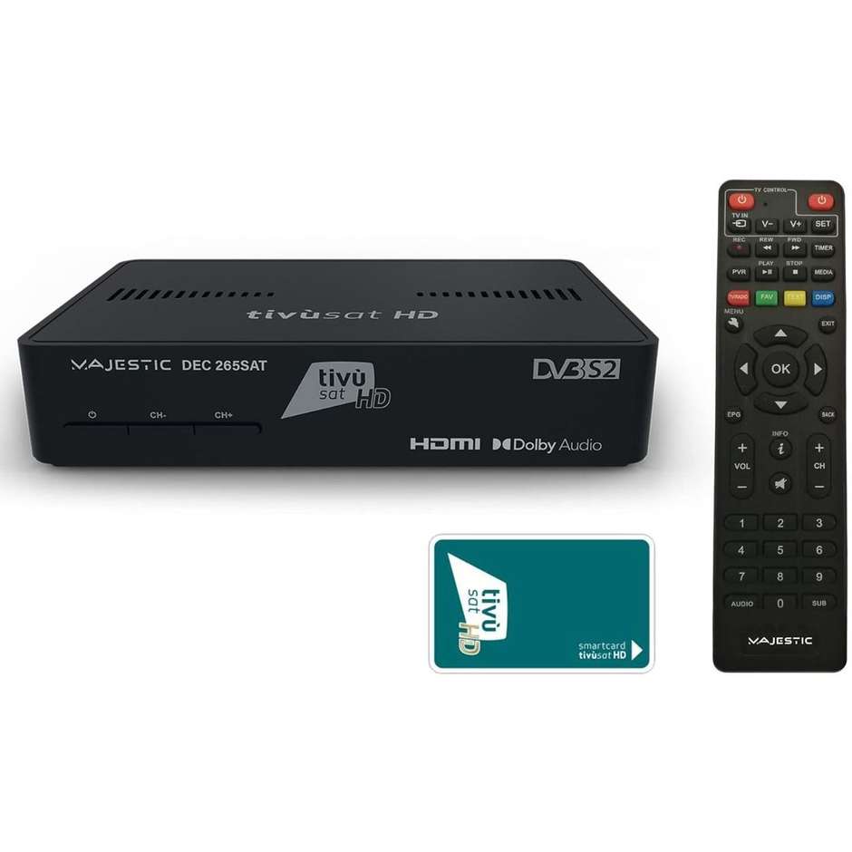 Majestic DEC265SAT Decoder satellitare Smart card HD e ingresso USB Colore Nero