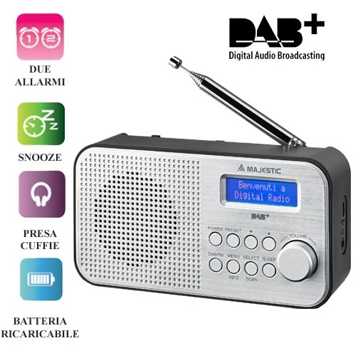 Majestic RT-194 DAB Radio portatile DAB/DAB+/FM batteria ricaricabile  colore nero - Audio e Hi-Fi radio - ClickForShop