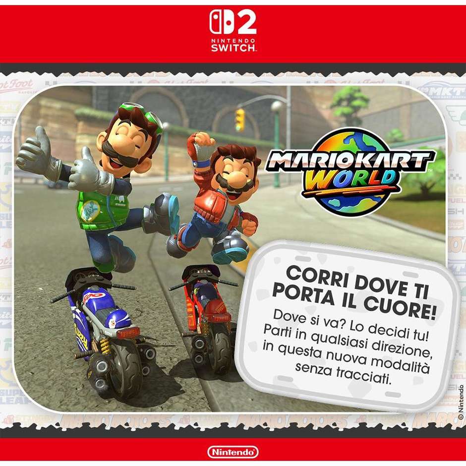 Mario Kart World per Nintendo Switch 2 (10016221) Videogioco di Corse Frenetiche Nuovi Tracciati e Piloti Multigiocatore Italiano Scheda di Gioco