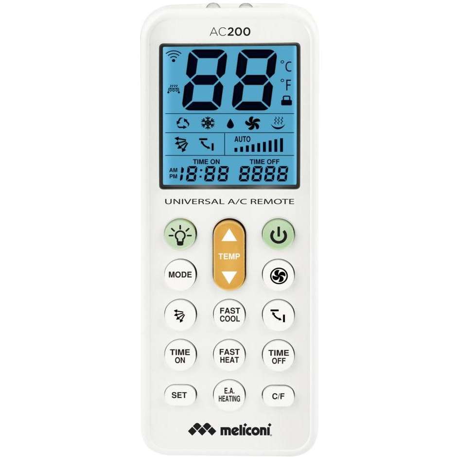MELICONI AC200 802102BC Telecomando Universale Preprogrammato per TV e Dispositivi Multimediali Colore White