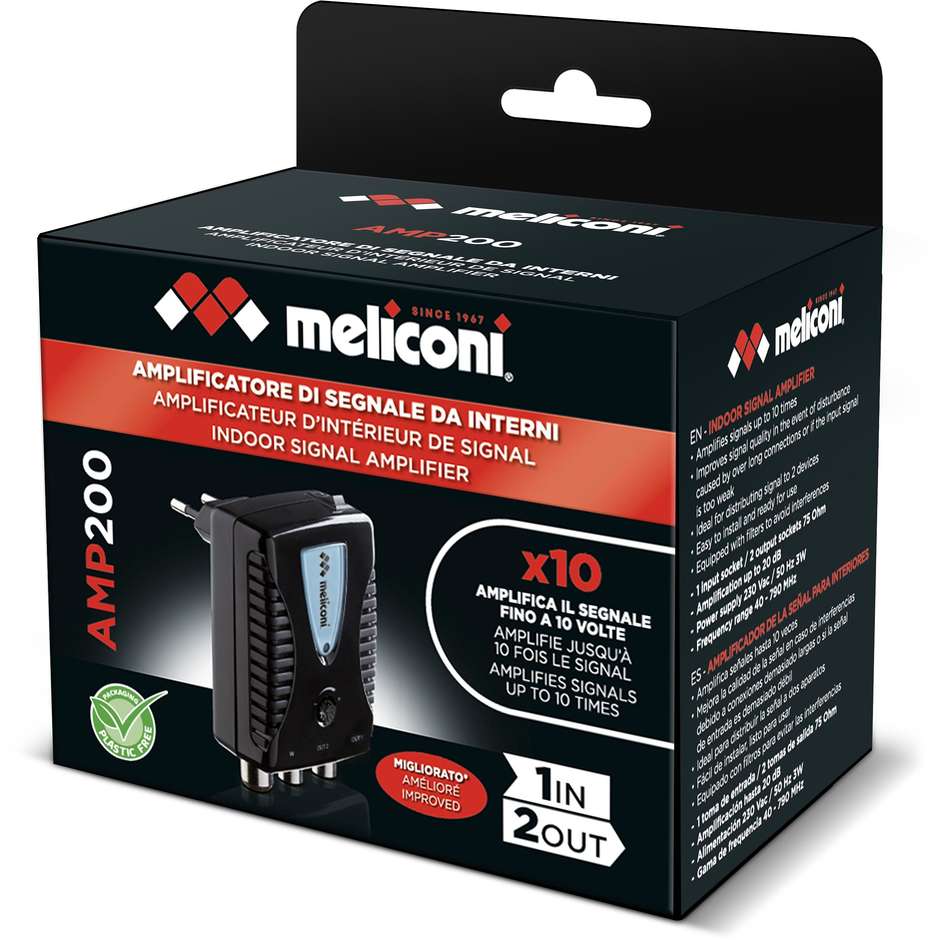 Meliconi AMP 200 amplificatore di segnale TV a 2 uscite, fino a 20 dB