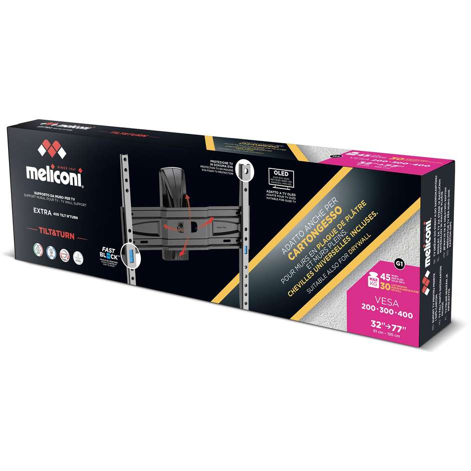 Meliconi EXTRA 400 TILT N TURN CG 48087 Supporto a Parete per TV VESA Nero